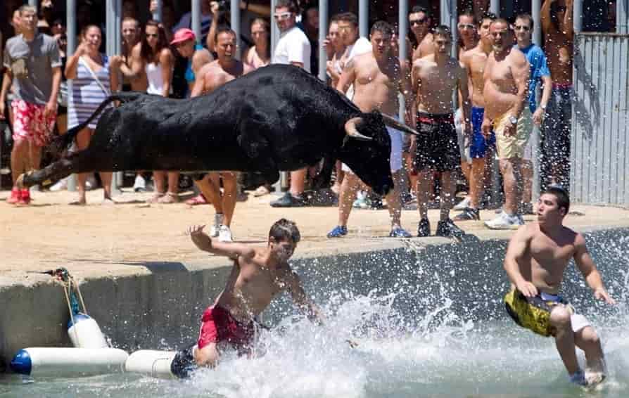 Corrida de toros en Denia acabando en el mar